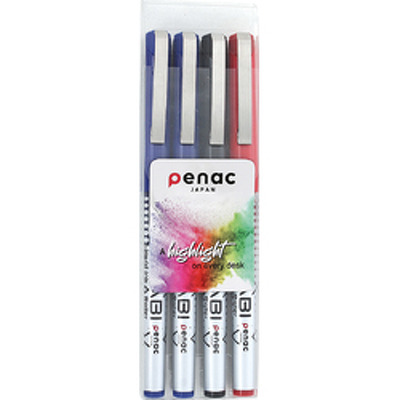 Set 4 rollere cu cerneala PENAC Miyabi, ball point 0.7mm - culori (2 x blue, 1 x black, red)