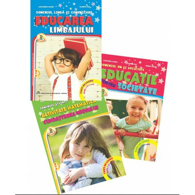 Set de 3 caiete pentru gradinita NIVEL I (3-4 ani). Activitate matematica si cunoasterea mediului si Educarea limbajului, Reeditare in 2021