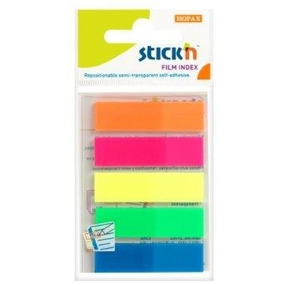 Stick index plastic transparent color 45 x 12 mm, 5 x 25 file/set, Stick - 5 culori neon