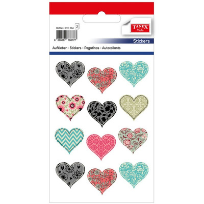 Stickere decorative inimi, 12 buc/fila, 2 file/set, Tanex Kids