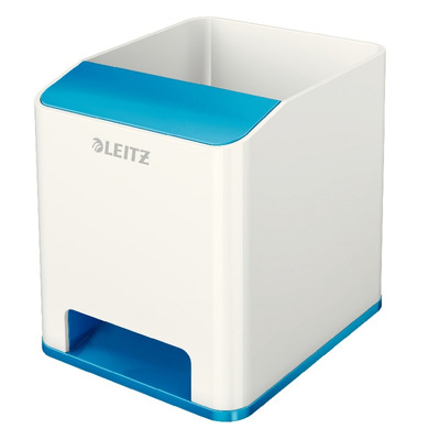 Suport instrumente de scris, Leitz Wow cu amplificare sunet - albastru metalizat/alb