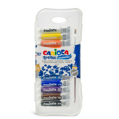 Tempera lavabila, 12 culori x 7.5ml/set cu pensula gratis, Carioca