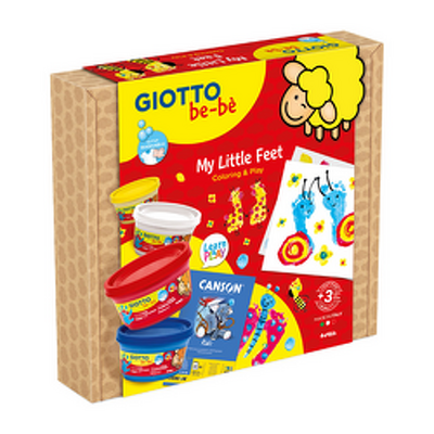 Tempera lavabila, pentru pictura cu mana, 4 culori x 100ml/set  Album A5 GIOTTO be-be My Little Feet