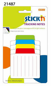 Tracking notes 70.2 x70.2 mm, 4x25 file liniate/set, Stick - 4 taburi in culori fosforescente